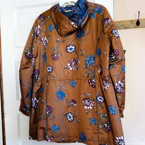 Dennis Basso Brown Printed Water-Resistant Zip Front Anorak Jacket with Hood L - Picture 2 of 8